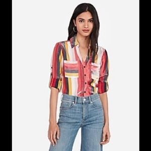 Express Slim Fit Shimmer Striped Portofino Shirt